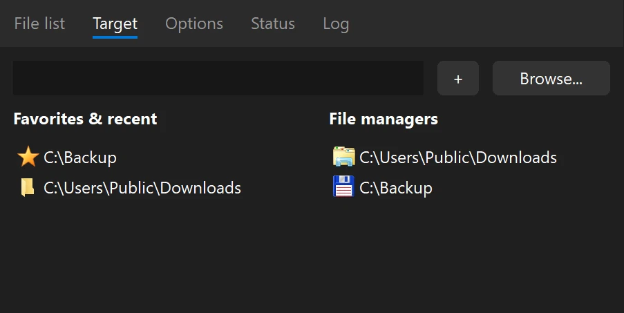 TeraCopy target folder selection dialog